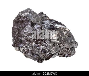 closeup of sample of natural mineral from geological collection - Bituminous coal (black coal) rock isolated on white background Stock Photo