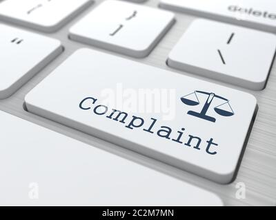 White Button with Complaint on Computer Keyboard. Business Concept. Stock Photo