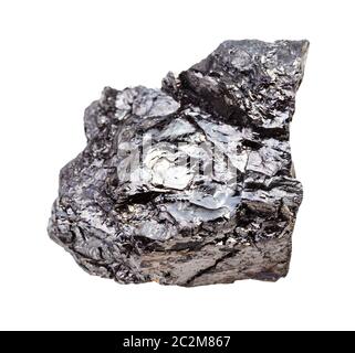 closeup of sample of natural mineral from geological collection - rough Bituminous coal (black coal) rock isolated on white background Stock Photo