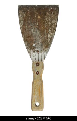 Masonry tools - old and used spatula on white background Stock Photo