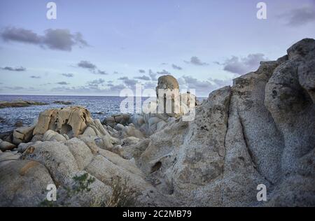Panorama of the southern Sardinian coast with granite rock formations ...
