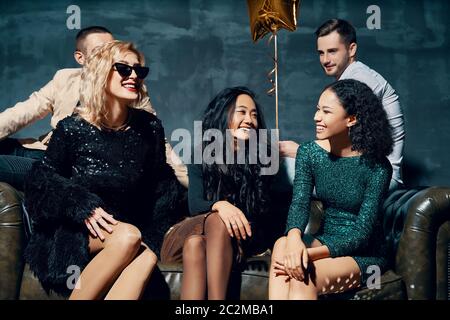 Diverse group of people enjoy party and have fun Stock Photo