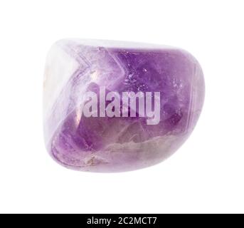 closeup of sample of natural mineral from geological collection - tumbled Amethyst gem stone isolated on white background Stock Photo
