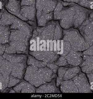 Cracked Dark Gray Asphalt Surface. Seamless Tileable Texture. Stock Photo