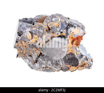 closeup of sample of natural mineral from geological collection - rough Galena (Galenite, lead glance) crystalline stone isolated on white background Stock Photo