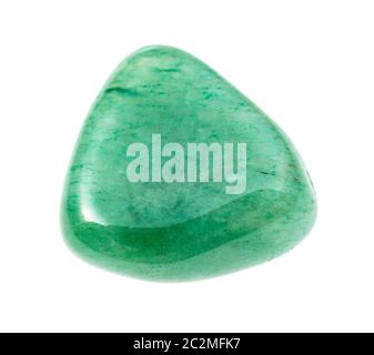 closeup of sample of natural mineral from geological collection - tumbled green Aventurine gemstone isolated on white background Stock Photo