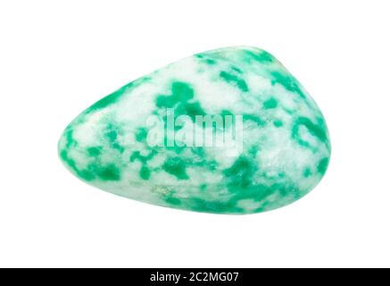 closeup of sample of natural mineral from geological collection - rolled green Amazonite gem stone isolated on white background Stock Photo