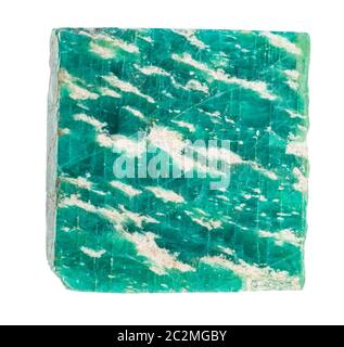 closeup of sample of natural mineral from geological collection - raw Amazonite stone isolated on white background Stock Photo