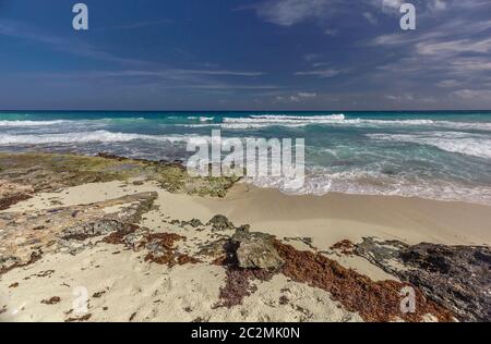 beautiful view of the sea from one of the beaches of Isla Mujeres in Mexico Stock Photo