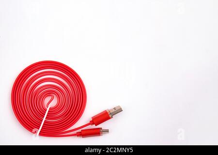 Red USB Cable Type C on white background Stock Photo