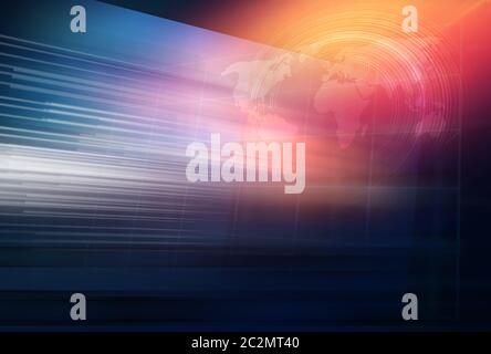Graphical studio space background with world map and transmit lines, business concept Stock Photo