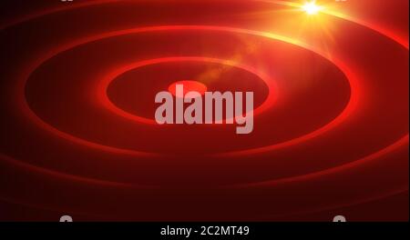 Graphical abstract red theme background with multiple circles and lens flare at top right edge. Stock Photo