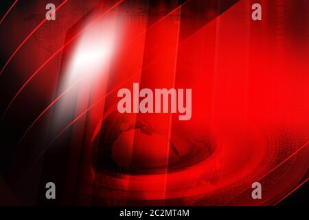 Graphical studio news red theme background with digital binary code around earth globe Stock Photo