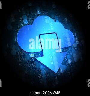 Blue Cloud Icon on Dark Digital Background. Stock Photo