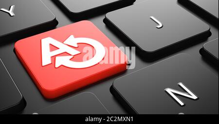 Online Translating Concept on Red Button on Black Computer Keyboard. Stock Photo