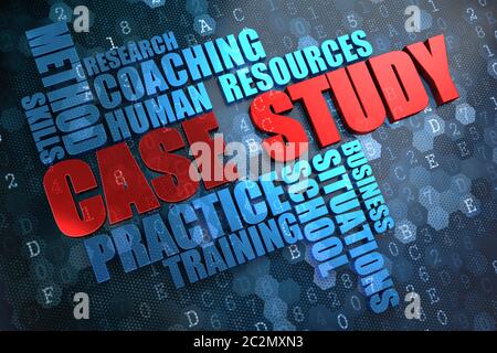 Case Study - Wordcloud Concept. Red Word in Blue Wordcloud on Digital Background. Stock Photo