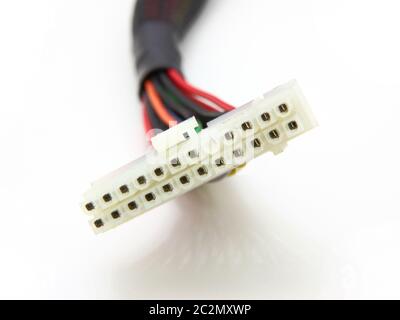 Computer motherboard power lines. Color cables Stock Photo