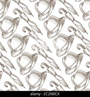Hat and umbrella, vintage accessories of gentlemen seamless pattern Stock Vector