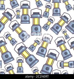 Kerosine lantern or lamp, vintage light seamless pattern Stock Vector