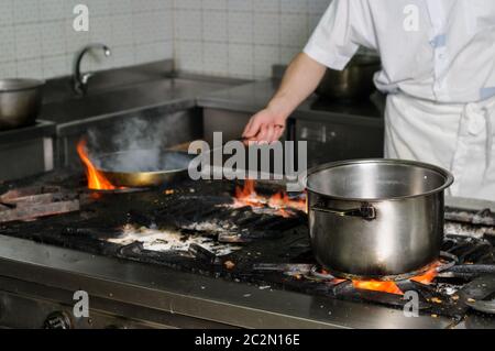 real dirty restaurant kitchen Stock Photo