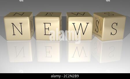 NEWS built by golden cubic letters from the top perspective, excellent for the concept presentation. 3D illustration Stock Photo
