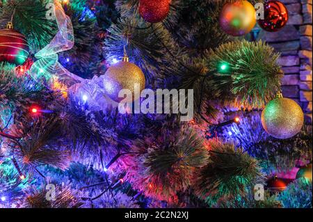 Decorated Christmas tree closeup Stock Photo