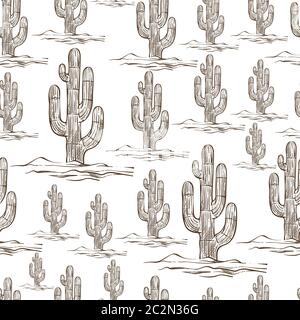 Mexican cactus plants growing in deserts seamless pattern Stock Vector