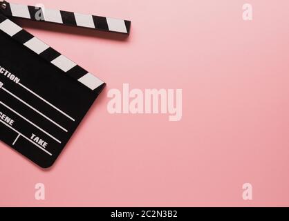 Clapboard on a pink background, cinema or movie concept Stock Photo