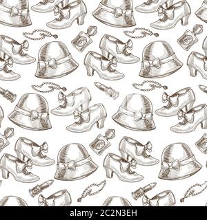 Vintage and retro fashion clothes and accessories seamless pattern Stock Vector