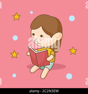 Girl reading book Illustration good for Print Design Stock Vector