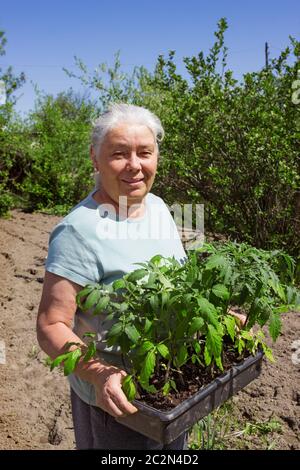 Happy young woman gardener posing in garden before her cottage in ...