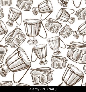 Djembe or jembe drum musical instrument seamless pattern Stock Vector