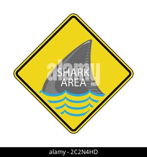 Danger Shark Zone. Beware of Sharks. Yellow Square Warning Sign. Dangerous Sea Life. Swim at Own Risk. High Risk Area. Stock Photo