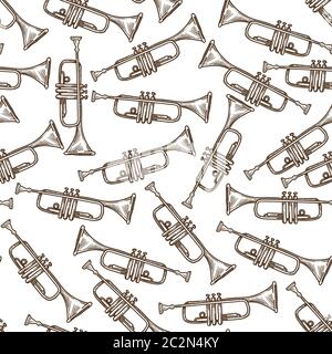 Trumpet wind musical instrument for orchestra seamless pattern Stock Vector