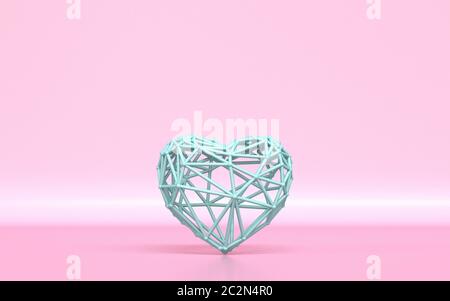 Lattice green heart 3D rendering illustration on pink background Stock Photo