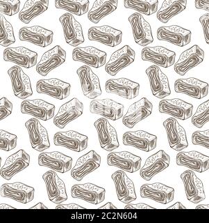 Roll cake with cream, sweets desserts seamless pattern Stock Vector