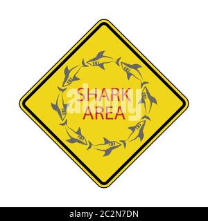 Danger Shark Zone. Beware of Sharks. Yellow Square Warning Sign. Dangerous Sea Life. Swim at Own Risk. High Risk Area. Stock Photo