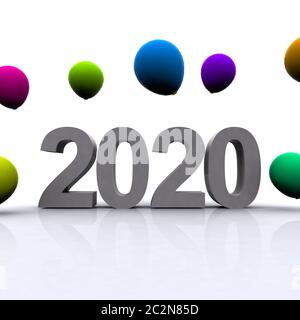 realization in 3d of the word 2020 with colored balloons Stock Photo