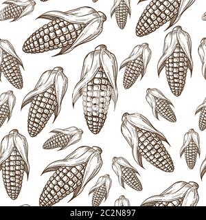 Corn harvest, organic food raw ingredient seamless pattern Stock Vector