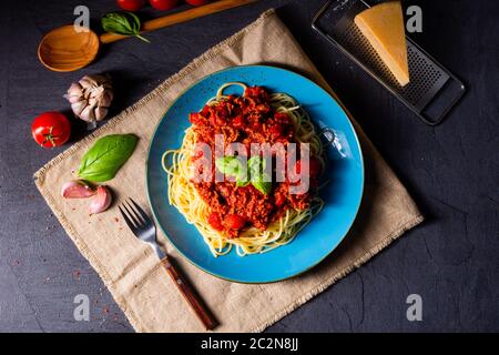 The real Bolognese sauce with spaghetti noodle Stock Photo