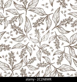 Laurel leaf in blossom, foliage of flower seamless pattern Stock Vector
