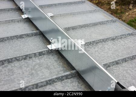 The barrier for snow retention on thel roof Stock Photo