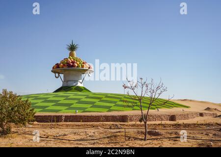 Sakakah / Saudi Arabia - January 20, 2020: beautiful roundabout decorated with colorful fruit monument in Saudi Arabia Stock Photo