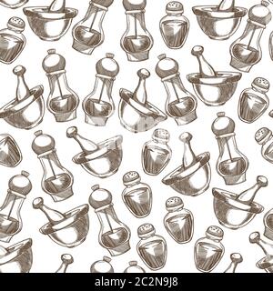Salt and pepper shaker, species for dishes seamless pattern Stock Vector