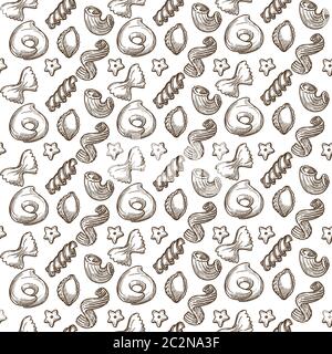 Stelline or fusilli Italian pasta, macaroni seamless pattern Stock Vector