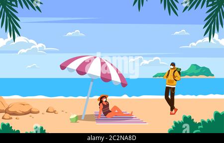 couple is enjoying at the beach Stock Vector