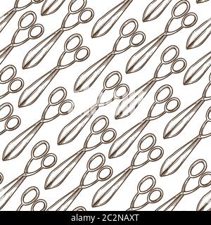 Sewing scissors, hairdresser or barber tool seamless pattern Stock Vector