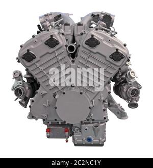 Modern car engine isolated on white background Stock Photo