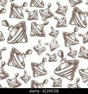 Yoyo toy, game for children monochrome seamless pattern Stock Vector