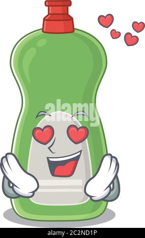 A passionate dishwashing liquid cartoon mascot concept has a falling in love eyes Stock Vector